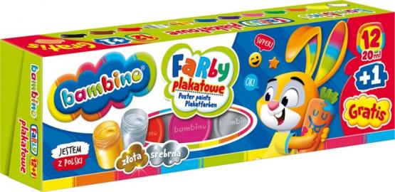 BAMBINO farby plakatowe 12 kolorów 20ml [+1 farba GRATIS]