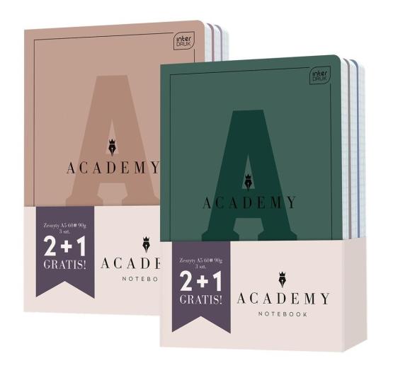 Zeszyt A5 60 kartek w kratkę INTERDRUK ACADEMY 2+1 GRATIS!