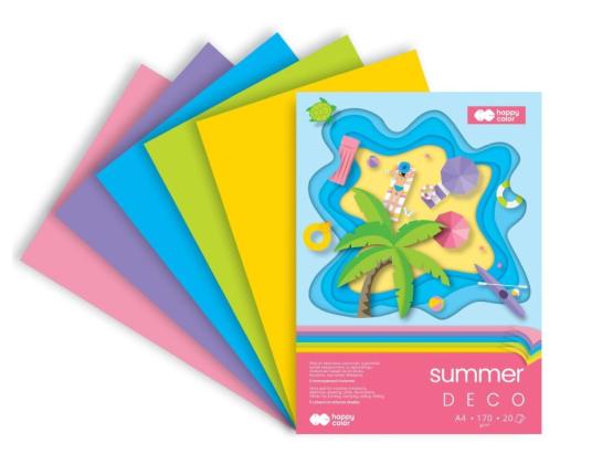 HAPPY COLOR blok Deco A4 summer 5 kolorów intensywnych, 170 g, [20 arkuszy]