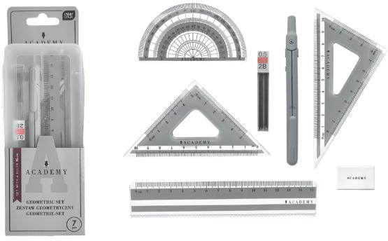 INTERDRUK zestaw geometryczny ACADEMY SMART w plastikowym etui [7 elementów]
