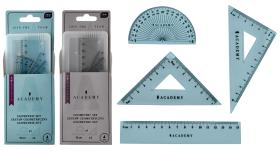 INTERDRUK zestaw geometryczny ACADEMY w płaskim, plastikowym etui, linijka 15 cm